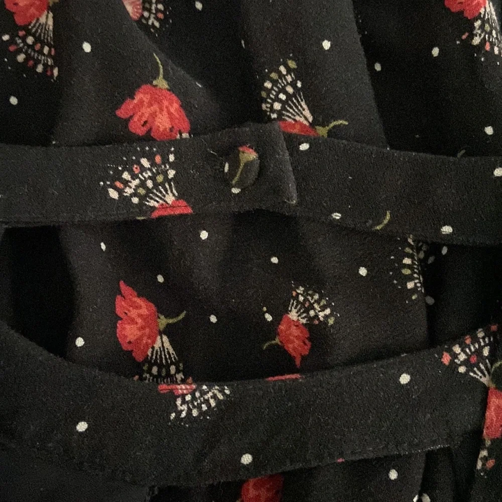 Free People Teagan Black Floral Deep V Neck Open Back Bell Sleeve Mini Dress